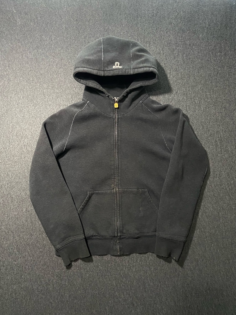 TNA Aritzia Vintage Full Zip Hoodie Womens XL Charcoal Grey Distressed Frayed Cu